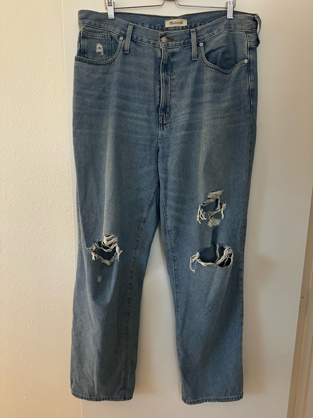 Madewell Baggy Straight Jeans Ripped Distressed Cotton Light Wash